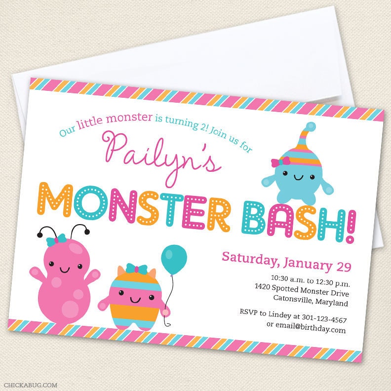 Little Monsters party - Set of 15 custom invitations - Printable file also available