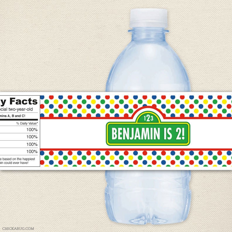 Sesame Street party - Personalized water bottle labels - Set of 15