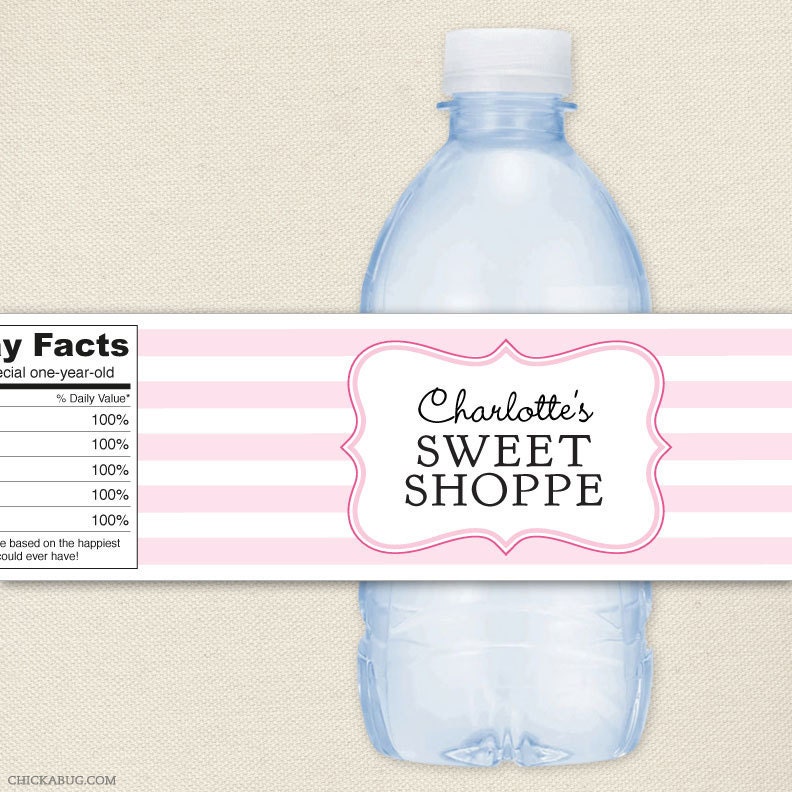 Sweet Shoppe party - Personalized water bottle labels - Set of 15