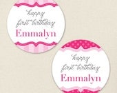 Pretty in Pink party - Custom stickers - Sheet of 12 or 24