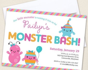 Little Monsters party - Set of 15 custom invitations - Printable file also available