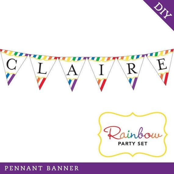 Rainbow party - Personalized DIY printable pennant banner