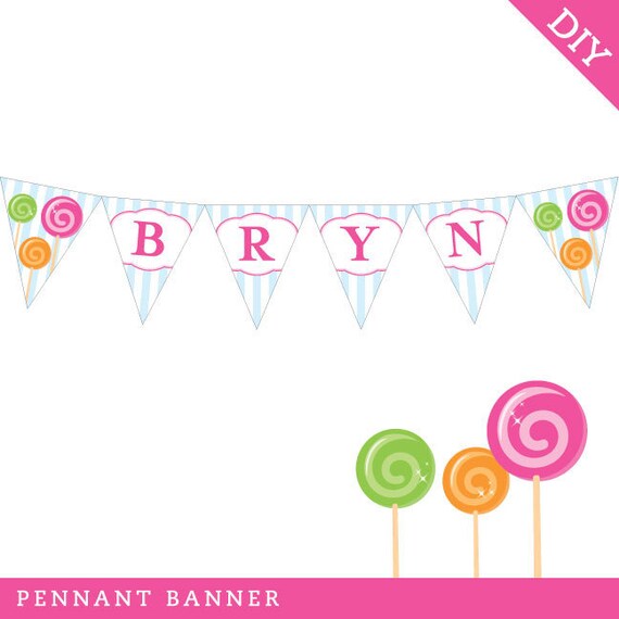 Lollipop party - Personalized DIY printable pennant banner Il_570xn