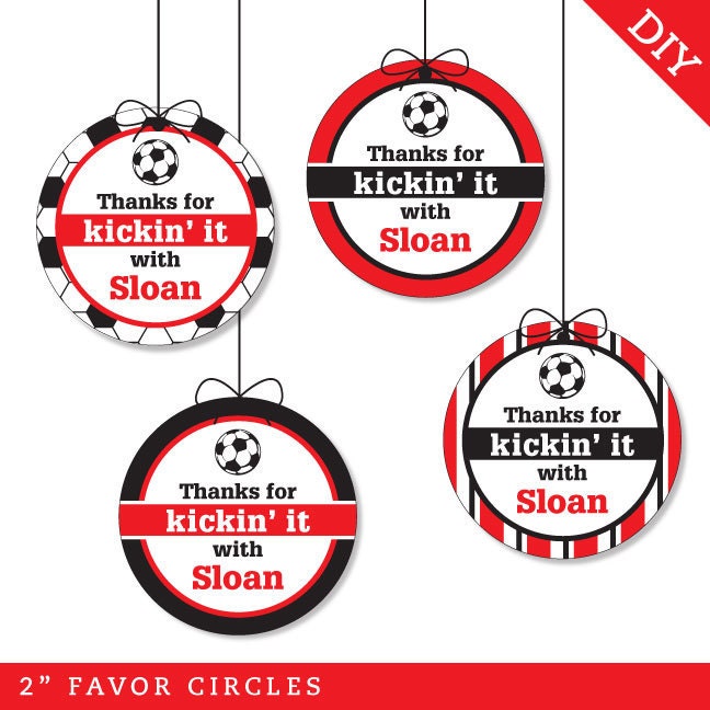 Soccer party - Personalized DIY printable favor circles - Choose red, green, blue or pink Il_570xn