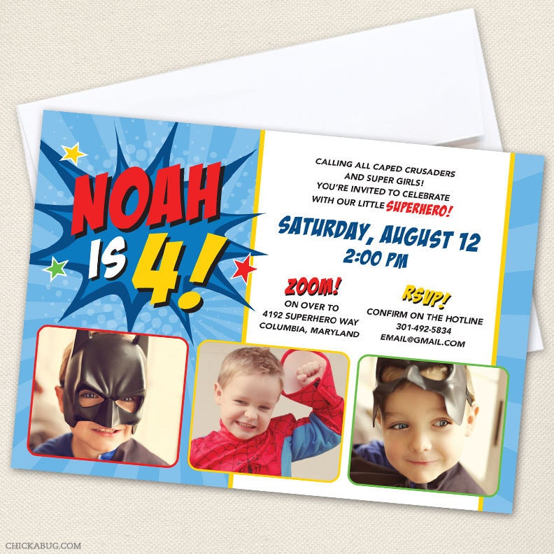Superhero party - Set of 15 custom photo invitations - Printable file also available Il_570xn