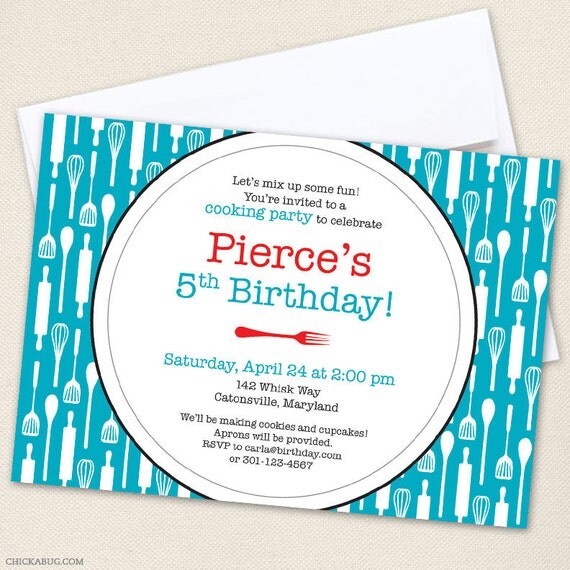 Cooking party - Set of 15 custom invitations - Printable file also available Il_570xn