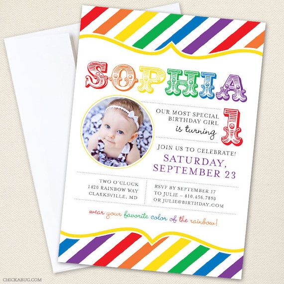Rainbow party - Set of 15 custom photo invitations - Printable file also available Il_570xn