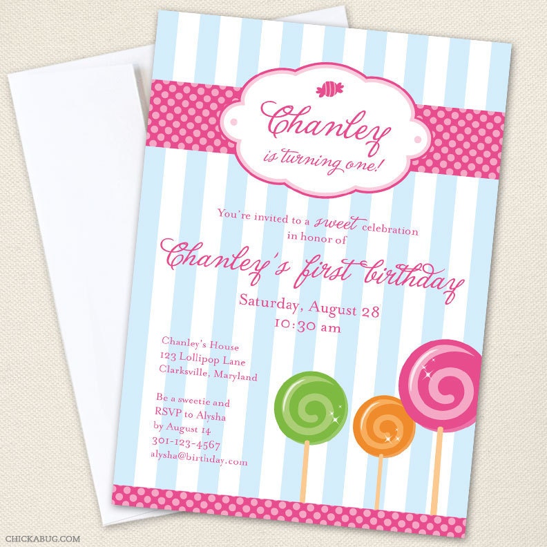 Lollipop party - Set of 15 custom invitations - Printable file also available Il_570xn