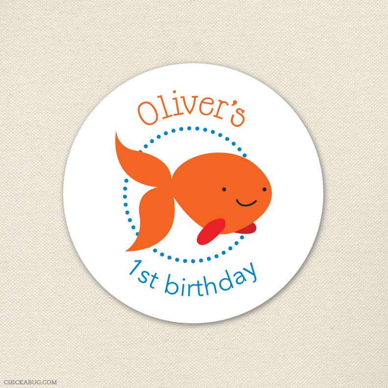 Goldfish party - Custom stickers - Sheet of 12 or 24
