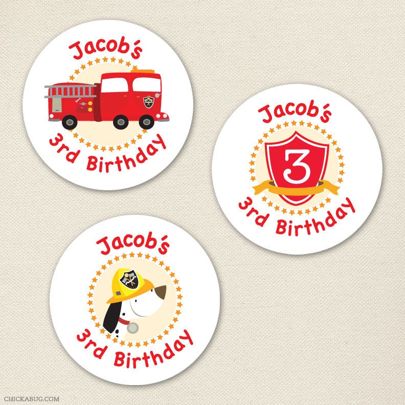 Fire Truck party - Custom stickers - Sheet of 12 or 24 Il_570xn