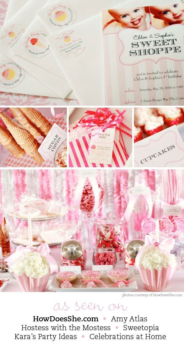 Sweet Shoppe party - Personalized DIY printable cupcake wrapper and topper set