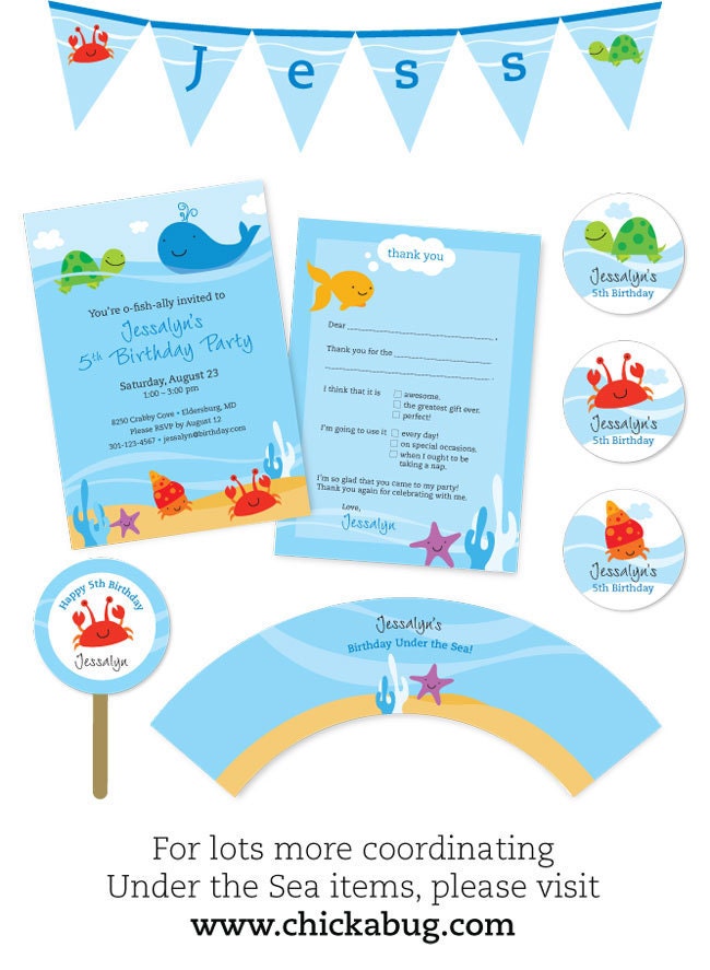Under the Sea party - Personalized DIY printable buffet cards or place cards