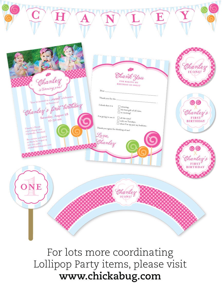 Lollipop party - Personalized DIY printable buffet cards or place cards