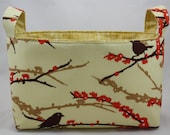 Brown Sparrows on Cream Reversible Fabric Organizer Bin