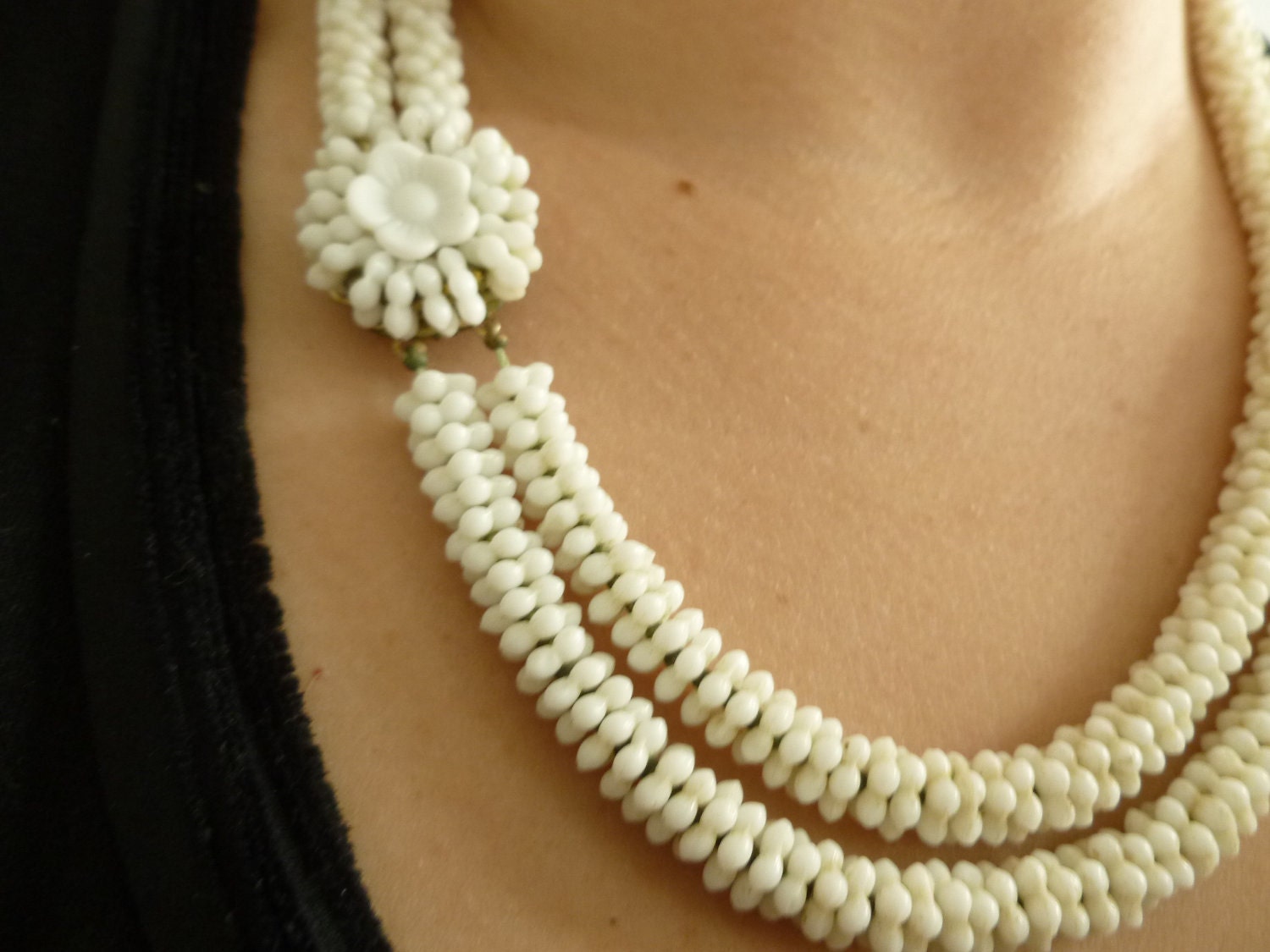 Eugene Double Stranded Milk Glass Necklace