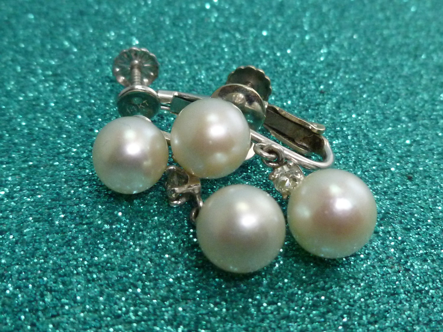 14k Pearl and Diamond Earrings