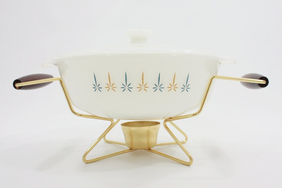 Vintage Fire King Casserole and Chafing Dish: Vintage Anchor Hocking Candle Glow Serving Dish, New with Label