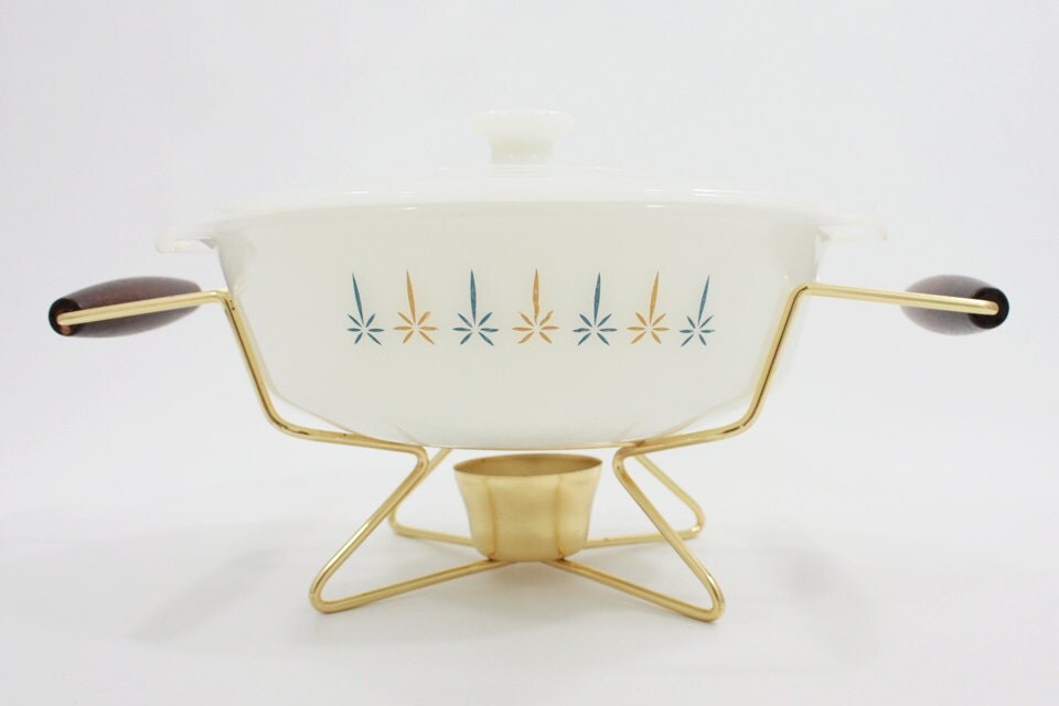 Vintage Fire King Casserole and Chafing Dish: Vintage Anchor Hocking Candle Glow Serving Dish, New with Label