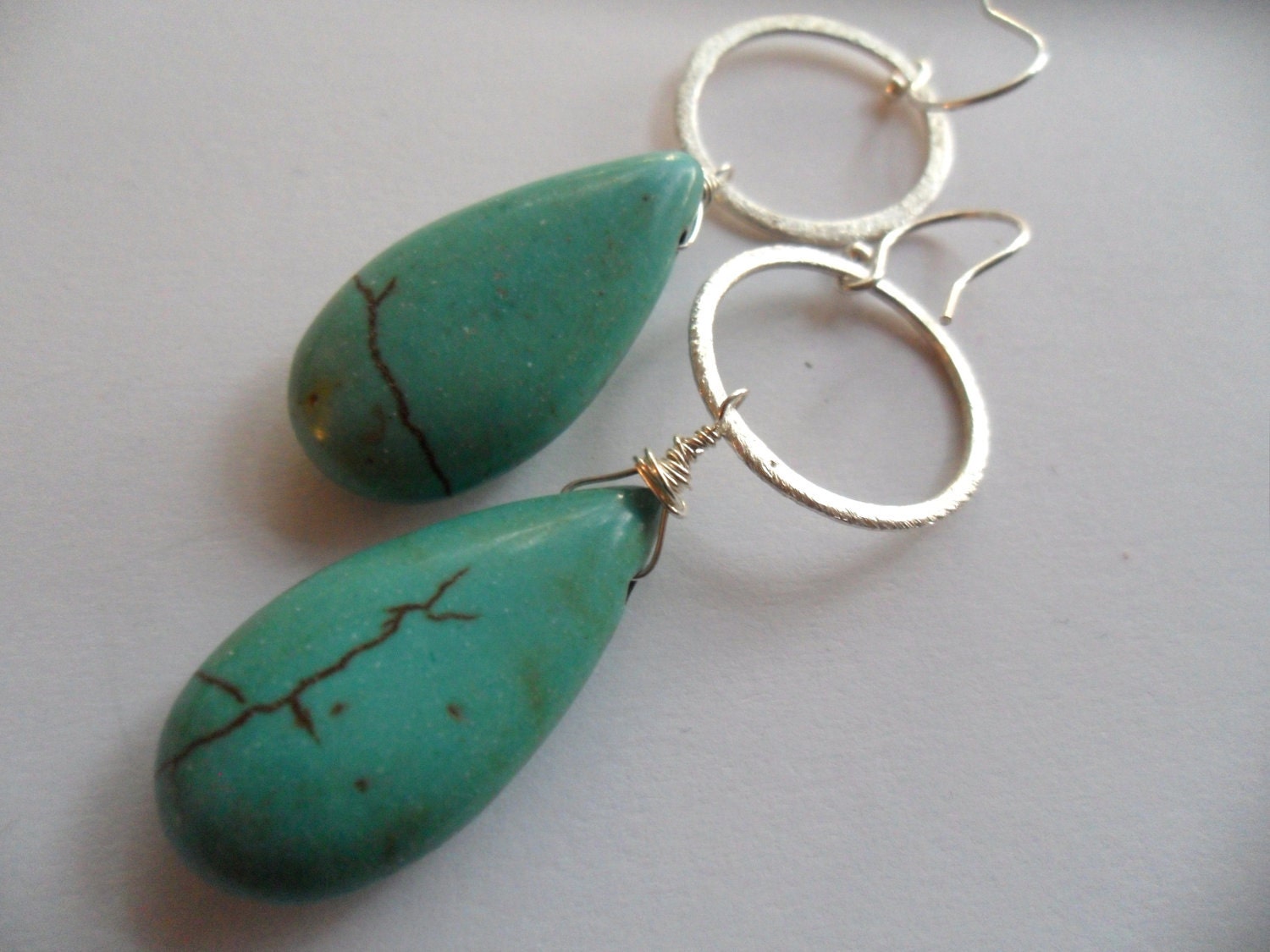Earrings - Large Turquoise on Silver Circles