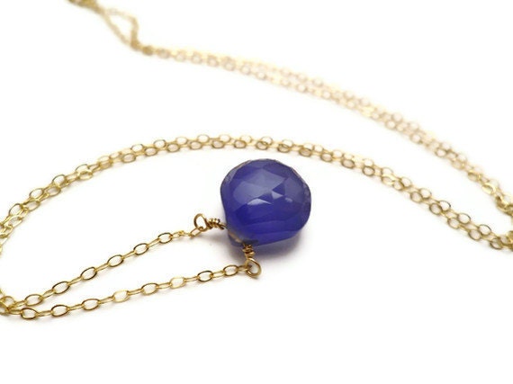 Necklace Cobalt Blue Chalcedony on Gold Chain