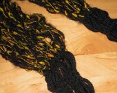 Handknit Skinny Scarf / Lariat - Black and Yellow Variegated Yarn Lightning in the Dark (Vintage & Acrylic Yarn)