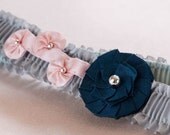 1920s Silk Garters with Navy and Peach Art Deco Ornaments