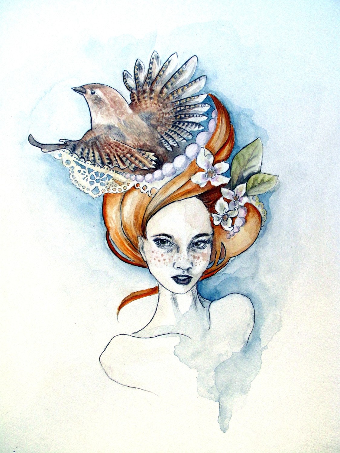 illustration - Ginger Wren portrait print