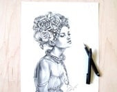 Coriander - Romantic illustration- signed print- woman portrait- drawing
