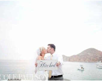 Custom Engagement Signs, Getting Hitched, Hitched, Just Married Wedding Signs. (2) 8 X 16 inch, 1-Sided Signs. Vintage Bridal Signs.