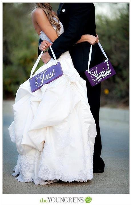Wedding Chair Signs, I'm her Mr. & I'm his Mrs. with Just Married on the back. 6 x 12 inches, Crisp Paint, 2-sided Photo Prop.
