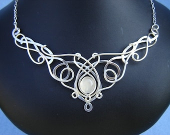 SilverMoon Necklace Wedding Bridal Sterling Celtic Elven Medieval Fairytale Renaissance Pendant