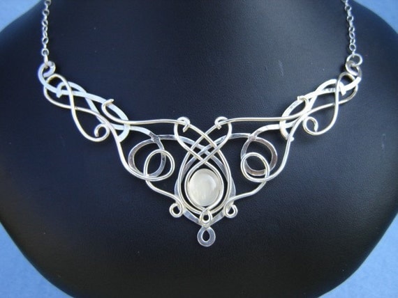 SilverMoon Necklace Wedding Bridal Sterling Celtic Elven Medieval Fairytale Renaissance Pendant