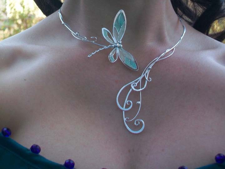 Dragonfly Tales Torc Necklace Jewelry Sterling Silver Fashion Renaissance Medieval Faery Magic