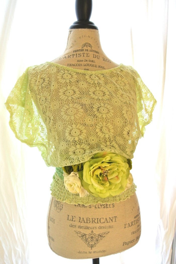 Upcycled womens shirt, lace top, country style, shabby green, gypsy cowgirl, womens clothing