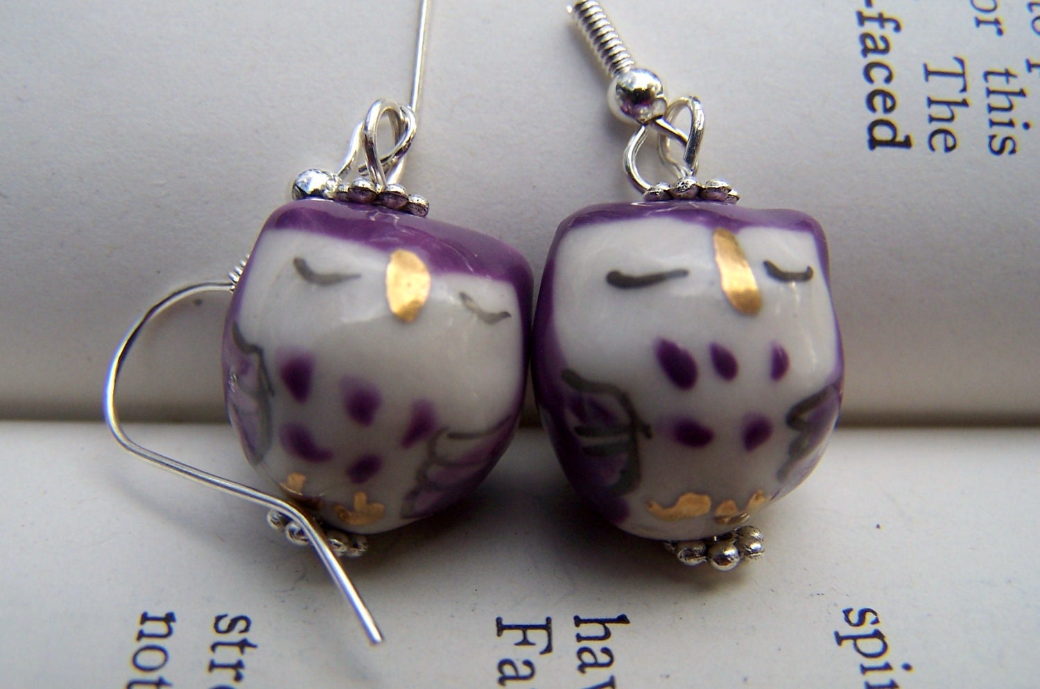 Purple Owl Earrings Owl Jewelry Cute Little Owls