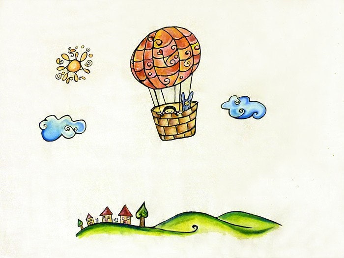 Illustrated Pillowcase- Flying high in a hot air balloon- Sweet Dreams Pillowcases