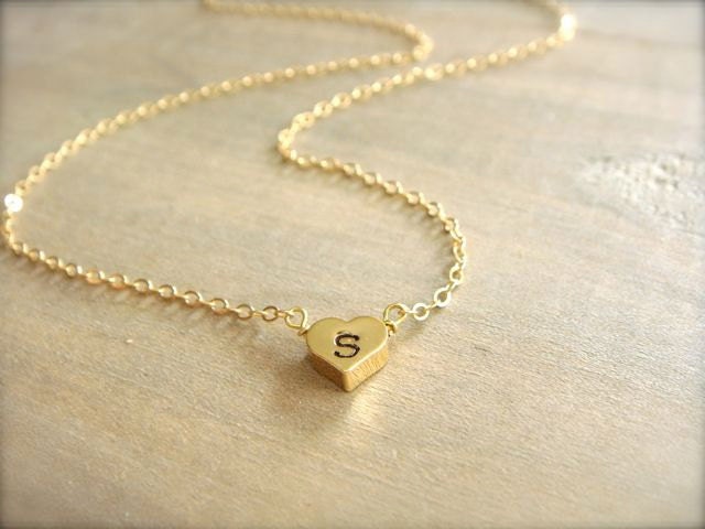 One Heart Initial Necklace in Gold - REVERSIBLE - Bride, Bridal, Bridesmaid gift