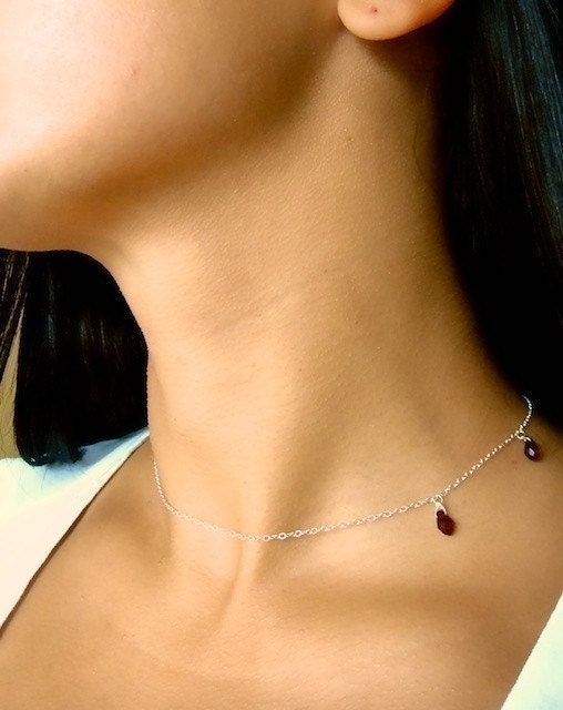 Vampire Bite Necklace - Deep Bite - Sterling Silver Choker with Swarvoski Beads