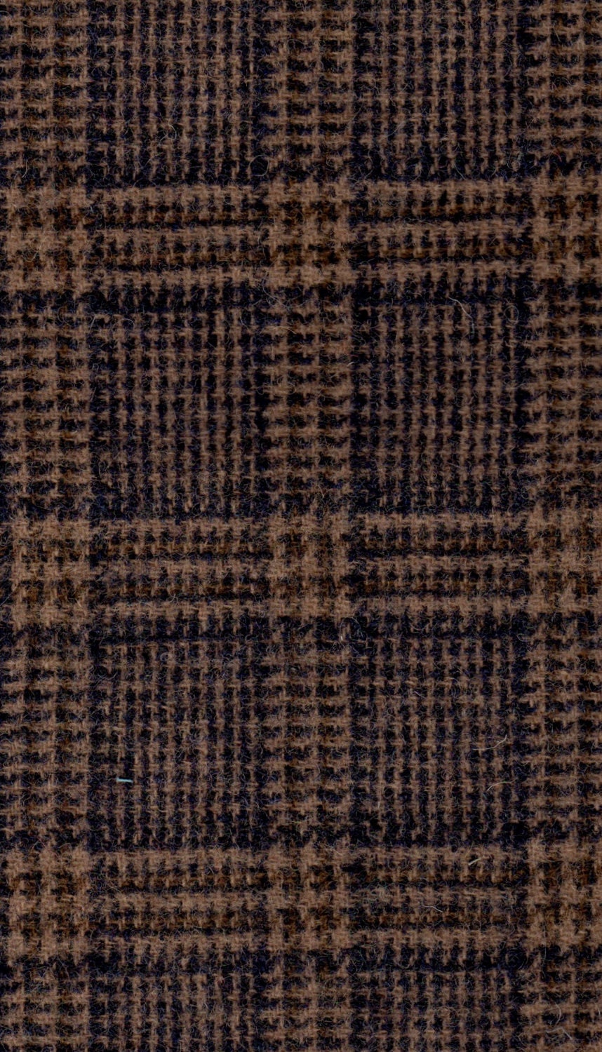 3481 - Felted 100 Percent  Woven Wool - Plaid - Navy and Tan - Large Size Wool