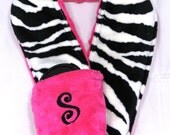 Personalized Camera Strap Cover Set in All Minky - Zebra and Pink Minky with Dual Lens Cap Sleeve