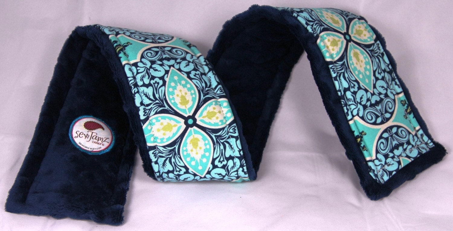 Camera Strap Cover in Stunning Amy Butler with Navy Minky