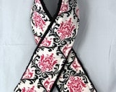 Camera Strap Cover .. Signature Line .. Pink Black and White Damask with Black Minky Back