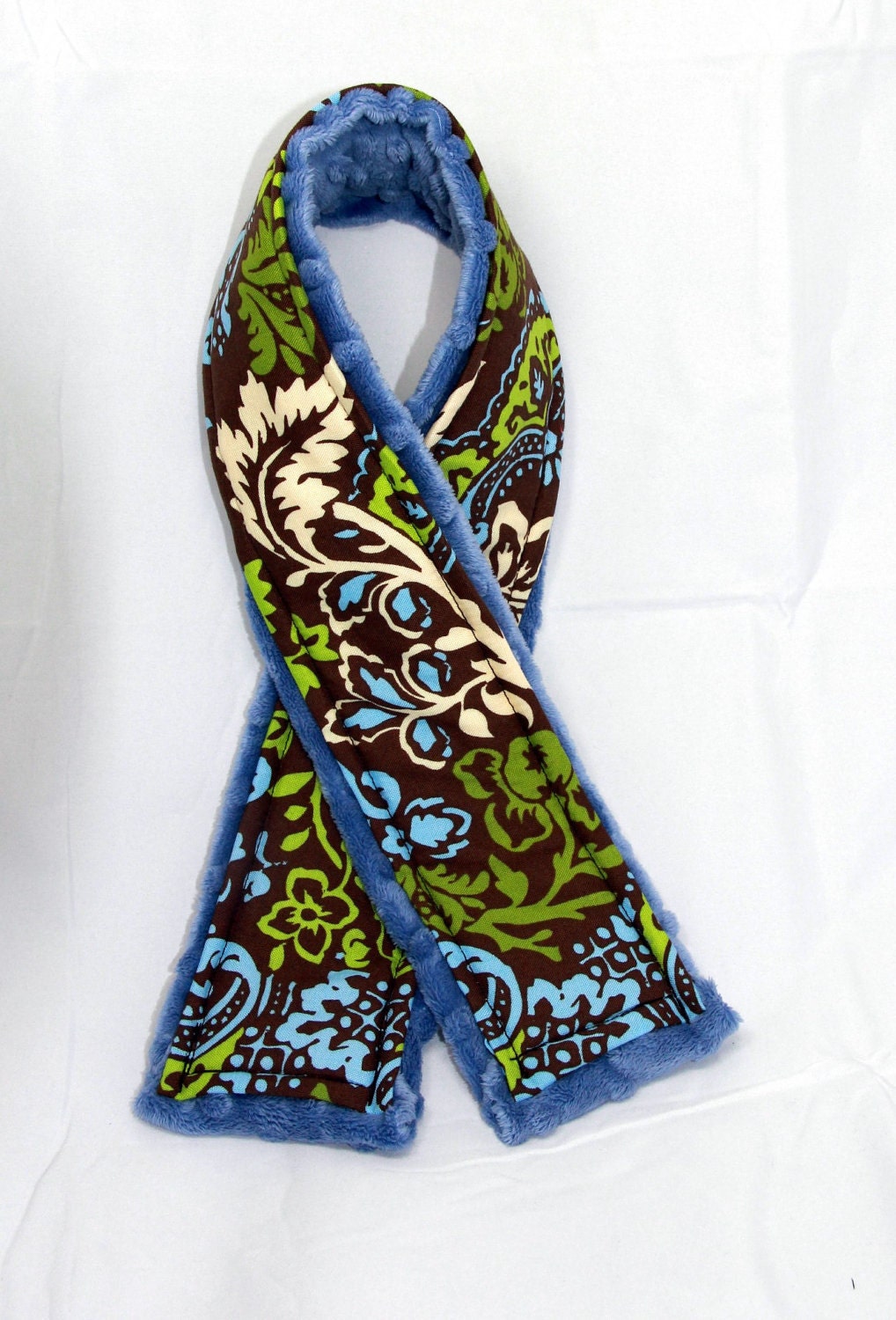 Camera Strap Cover in Earth Green with Denim Blue Minky