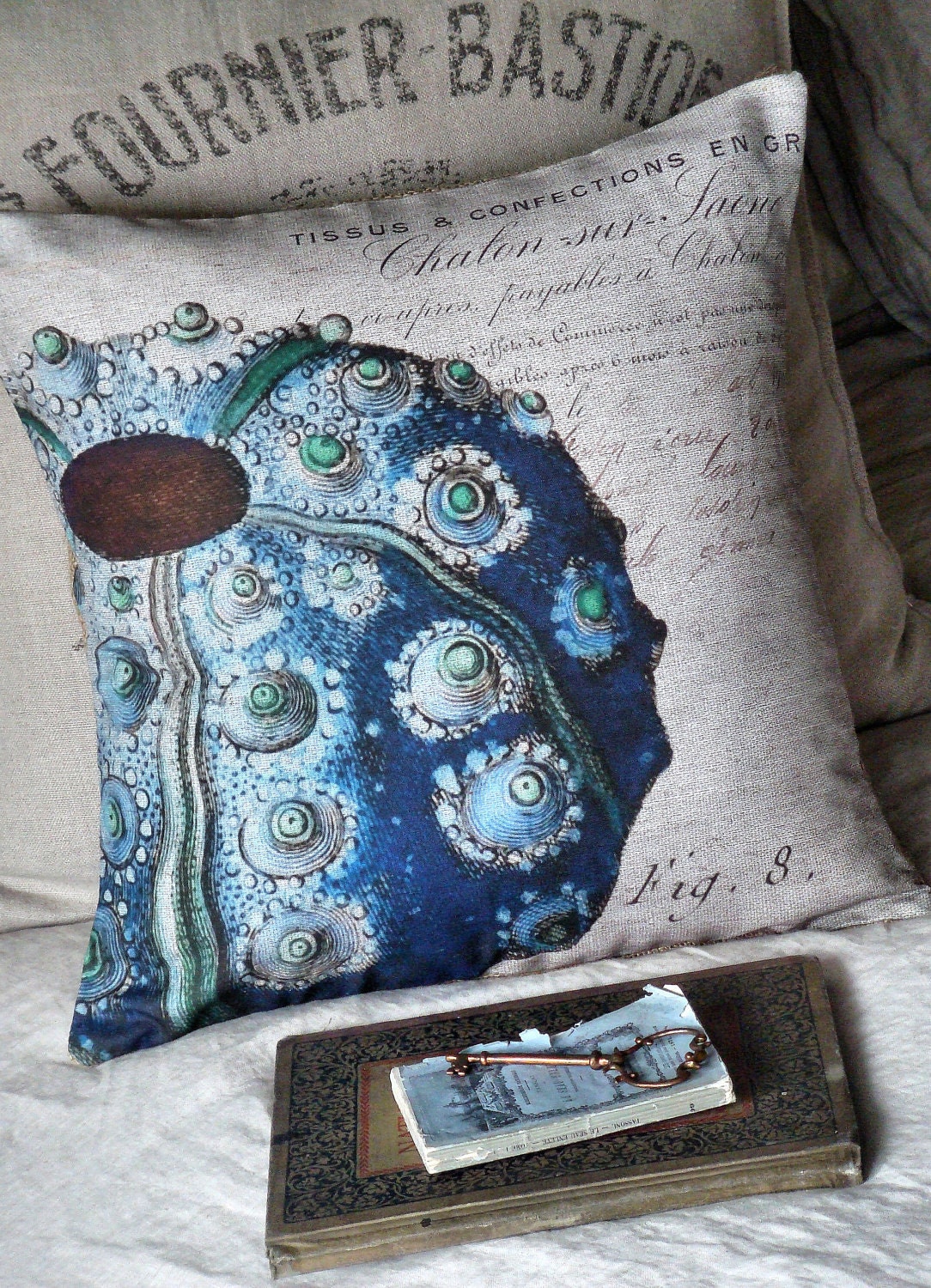 Cotton and Burlap Pillow Cover...Beach Decor