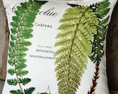 Burlap and Cotton Pillow Cover Green Fern Botanical Pillow