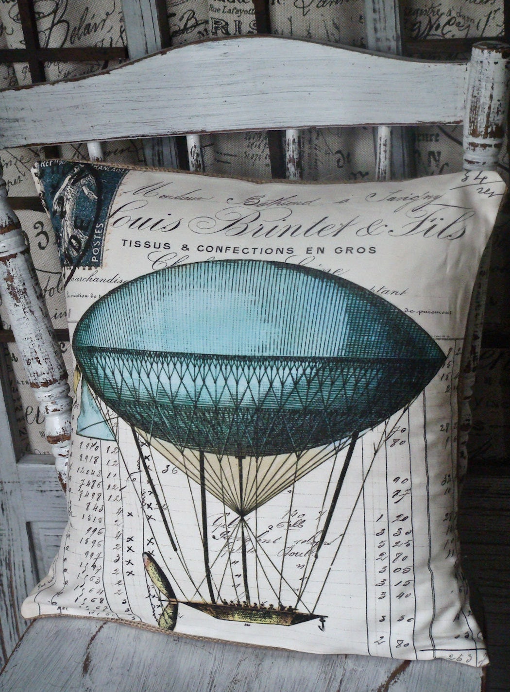 Cotton and Burlap Pillow Pillow Cover Vintage Hot Air Balloon Cotton and Burlap Pillows