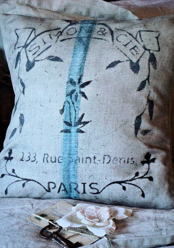 Pillow Cover the Simone grain sack inspired cotton and burlap pillows