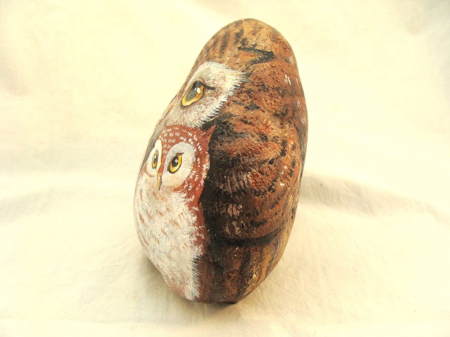 Owl Book End ,Painted Rock , baby owls by Carriveau