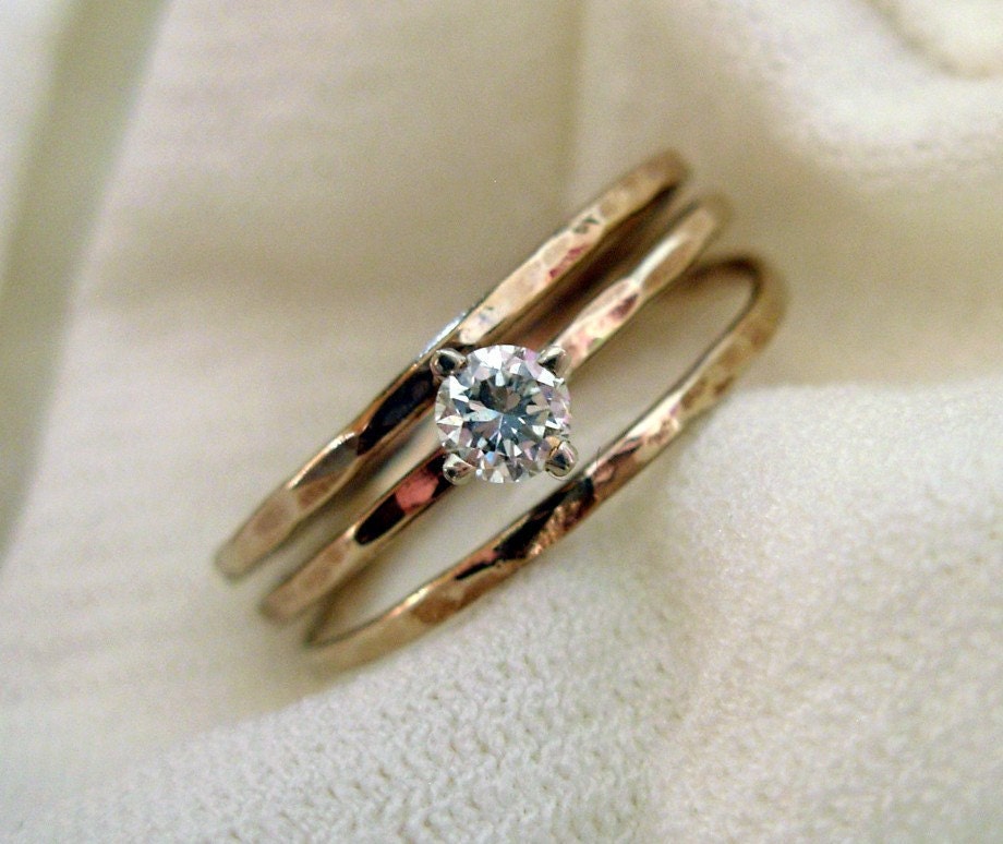 Engagement Diamond Ring. Hammered 14K Gold And Conflict Free .12ct Diamond. Fine Jewelry. Made to Order.