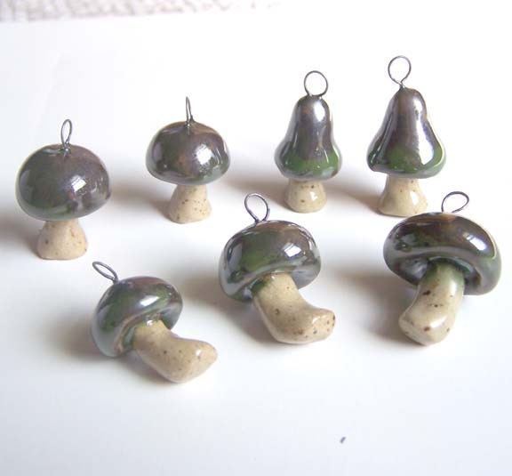Mushroom Pendant - Green Iridescent - Stoneware